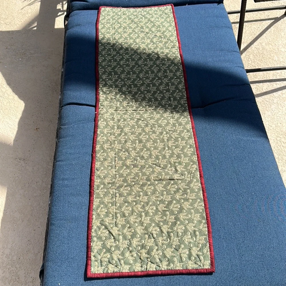 Handmade quilted Christmas table runner 12 x 41” reversible